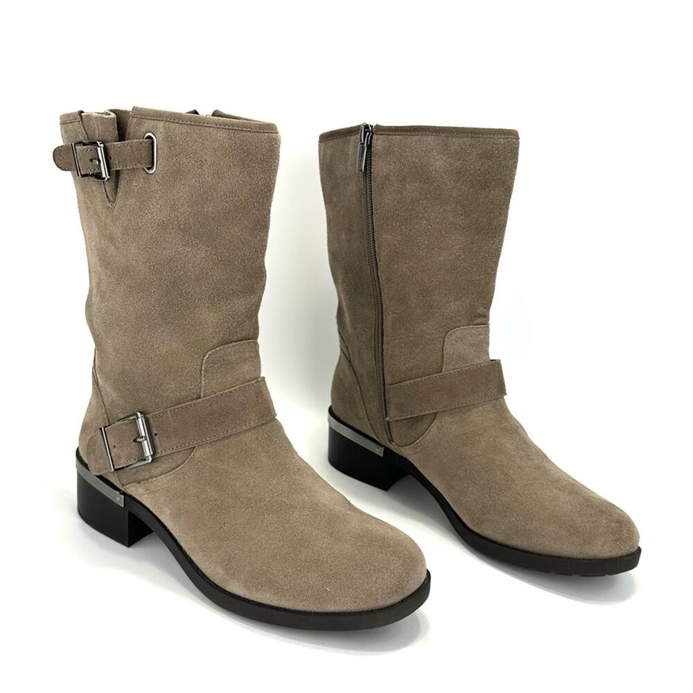 Vince Camuto Whyla Tan Moto Boot Size 9 Suede Block Heel Mid-Calf Bootie - Picture 3 of 15